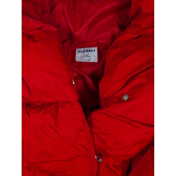 Old Navy XXL Long Blanket D Puffer Coat Robbie Red Water Resistant Hooded 805303 - Picture 2 of 7